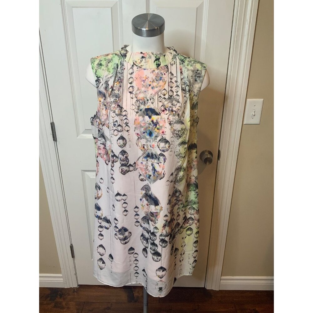 Ted Baker Cream & Light Pink Tilford Crystal Droplets Cape Dress Size 5